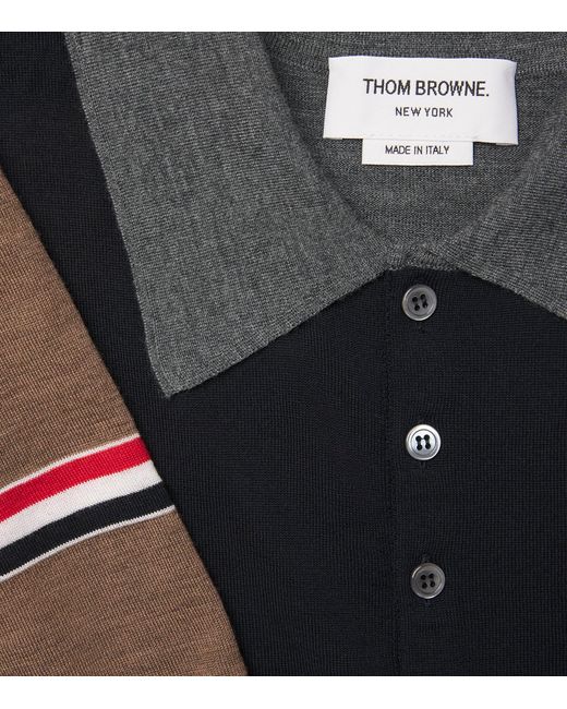 Thom Browne Black Virgin Wool Tricolour Polo Shirt for men