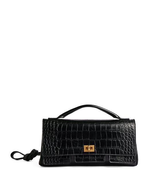 Balenciaga Black Croc-Embossed Calfskin Bel Air Clutch Bag