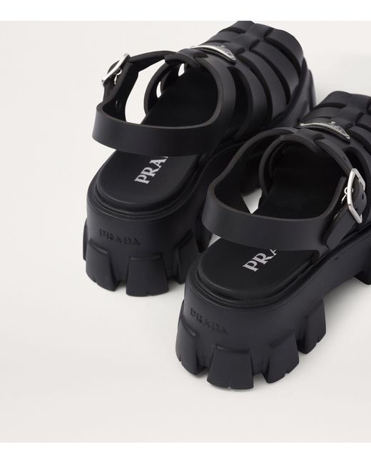 Prada Black Leather Monolith Platform Sandals 35