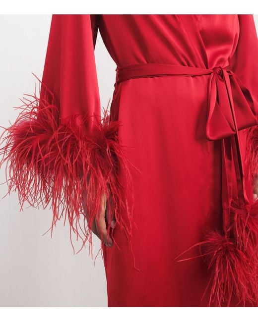 Gilda & Pearl Red Silk-Ostrich Feather Long Robe