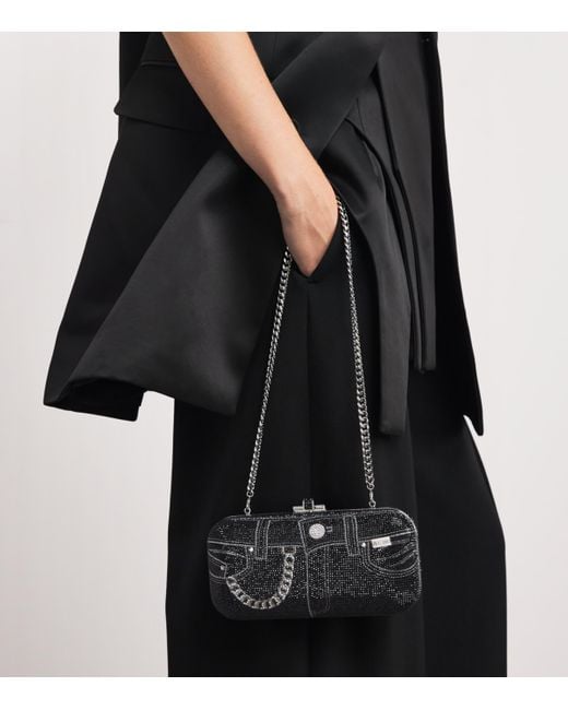 Judith Leiber Black Crystal Jeans Long Slide Clutch Bag