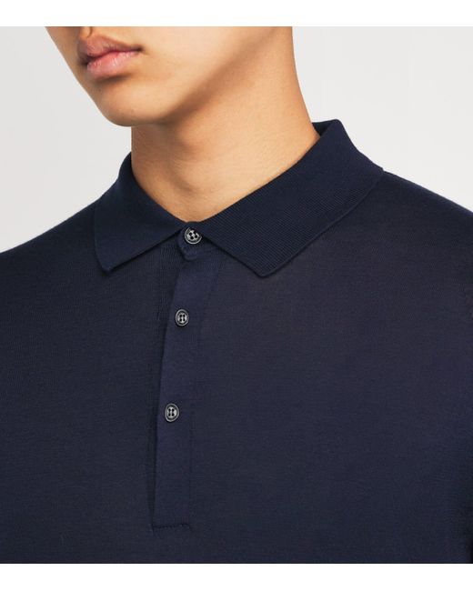 John Smedley Blue Cotton-Cashmere Elias Polo Shirt for men