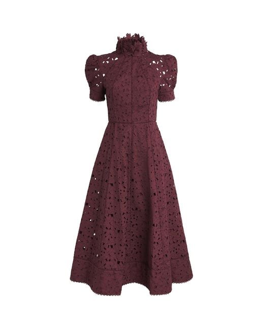 Rebecca Vallance Purple Cotton Broderie Anglaise Kitsu Midi Dress