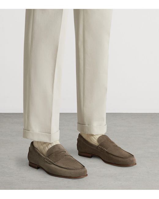 Dunhill Brown Suede Flex Heddon Loafers for men