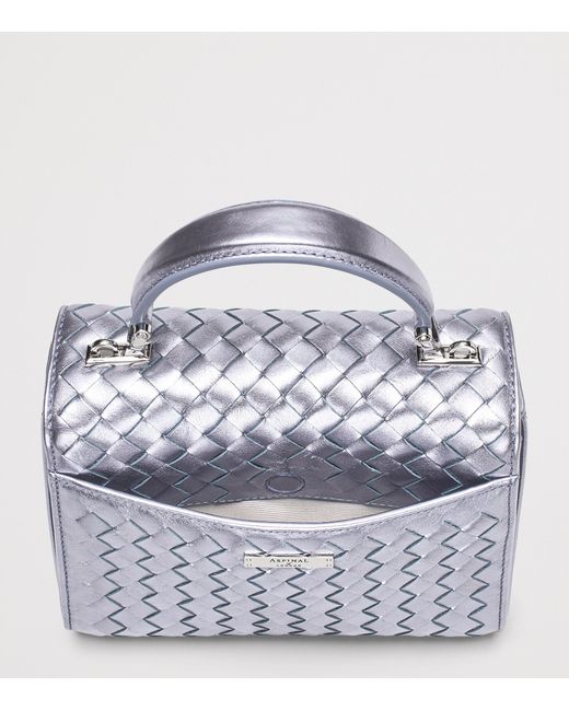 Aspinal White Midi Metallic Leather Mayfair Bag