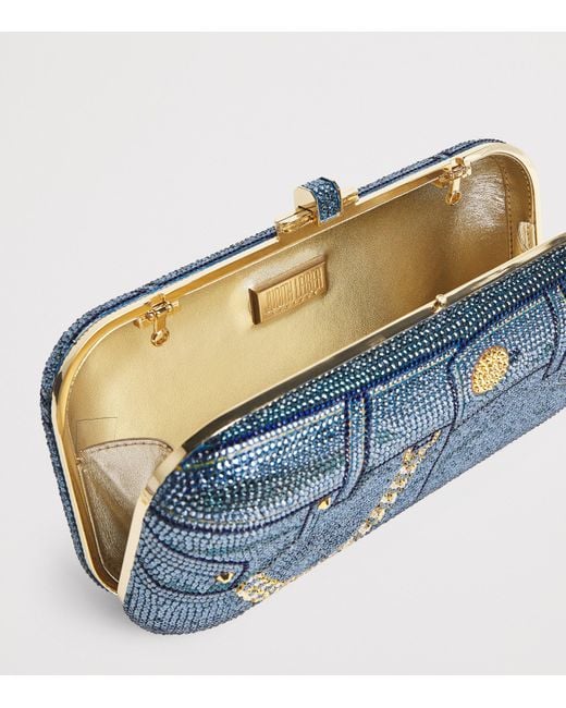 Judith Leiber Blue Embellished Jeans Long Slide Clutch Bag