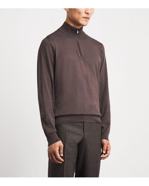 FIORONI CASHMERE Brown Sea Island Cotton-Cashmere Quarter-Zip Sweater for men