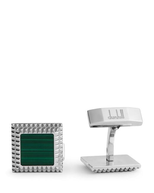 Dunhill White Rhodium-Plated And Malachite Hobnail Cufflinks for men