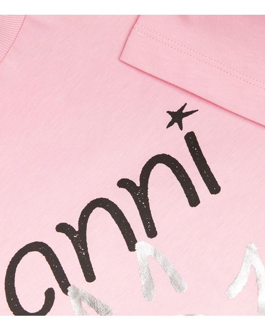 Ganni Pink Organic Cotton Logo T-shirt