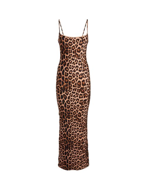 GOOD AMERICAN Brown Satin Leopard Print Maxi Dress