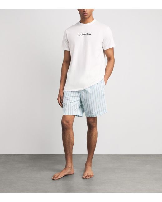 Calvin Klein White Cotton T-Shirt And Shorts Pyjama Set for men