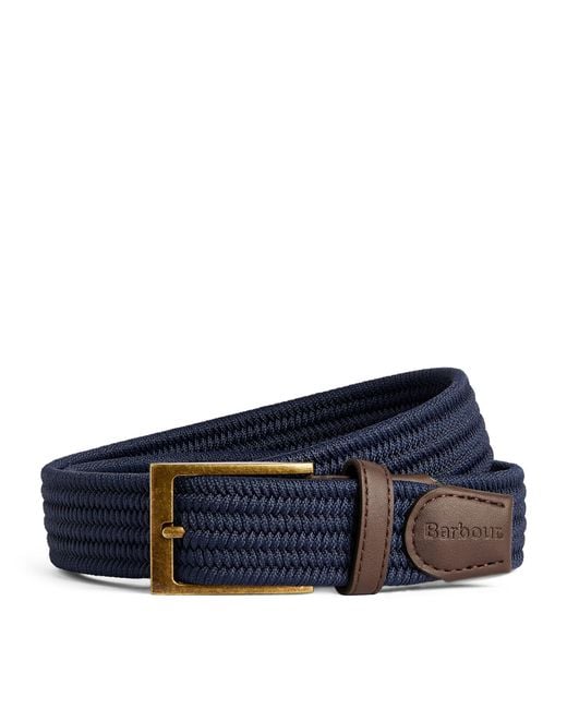 Barbour Blue Faux Leather-trim Woven Belt for men