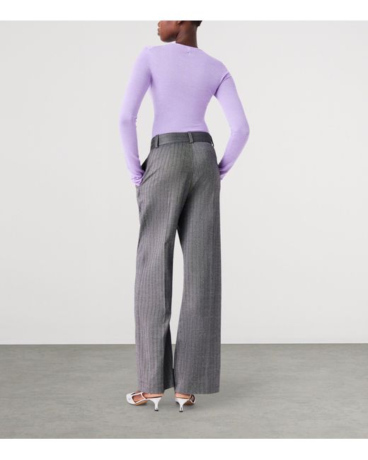 Maje Gray Rhinestone Wide-Leg Tailored Trousers