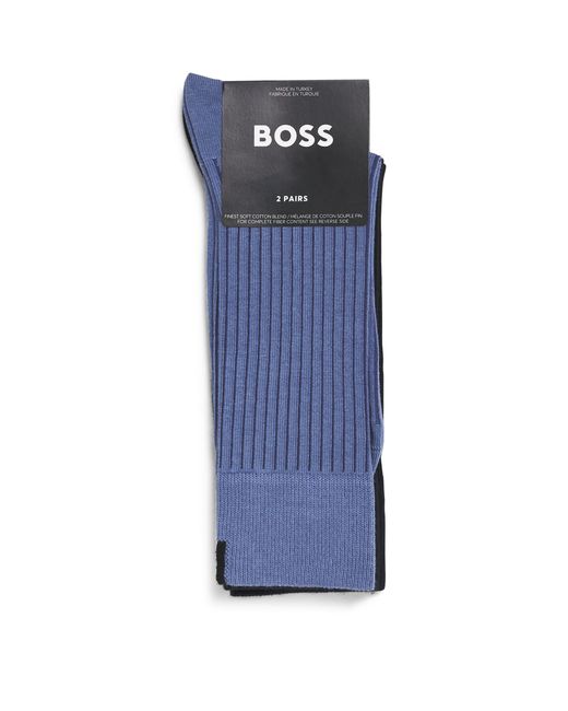 Boss Blue Ribbed Logo Socks for men