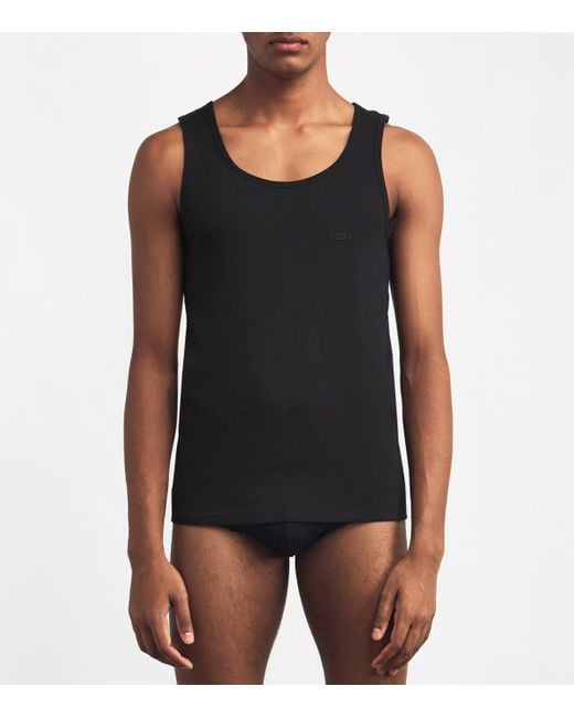 Boss Black Cotton Logo Tank Top for men