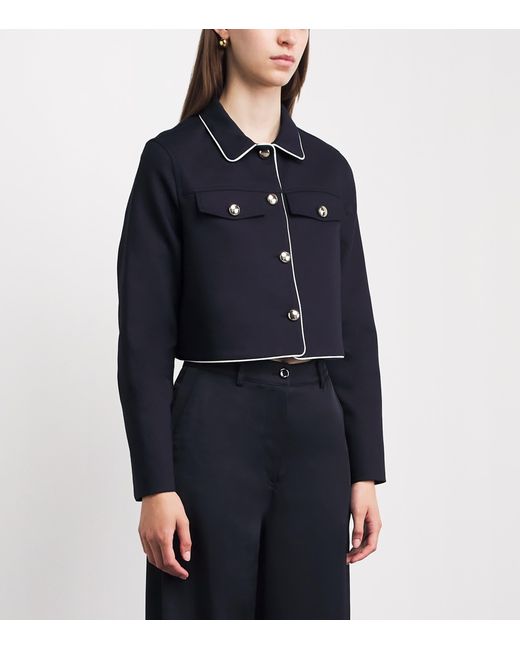 Maje Blue Cotton-Blend Cropped Jacket