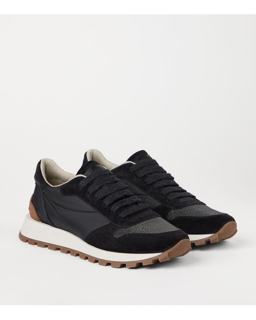 Brunello Cucinelli Blue Suede Technical Running Sneakers