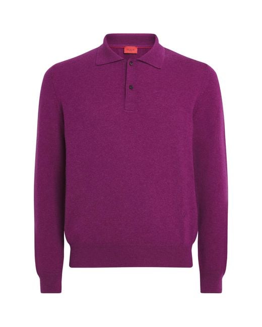 Isaia Purple Cashmere Long-Sleeve Polo Shirt for men