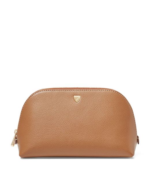 Aspinal Brown Small Grained Leather Cosmetics Case