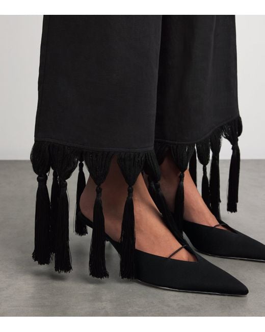 ‎Taller Marmo Black Linen Fringe-Trim Marlino Trousers
