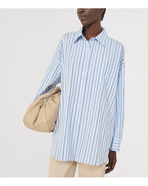 Weekend by Maxmara Blue Cotton Striped Oversized Shirt