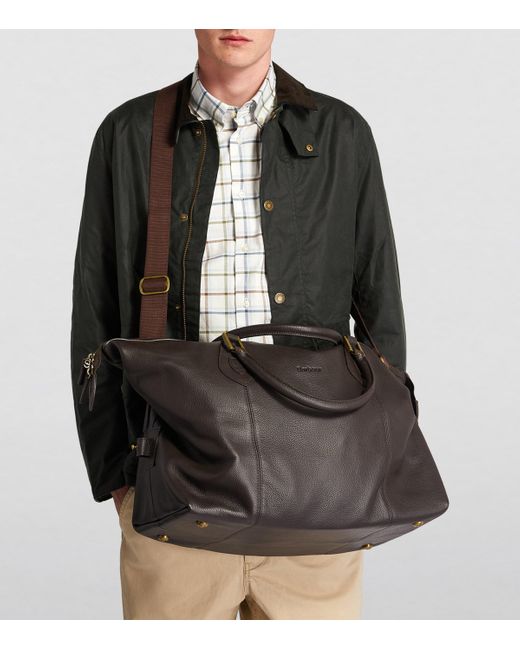 Barbour Brown Medium Leather Explorer Holdall for men
