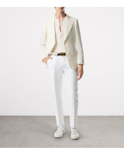 Tom Ford White Wool-Mohair-Blend Basket-Weave Shelton Blazer
