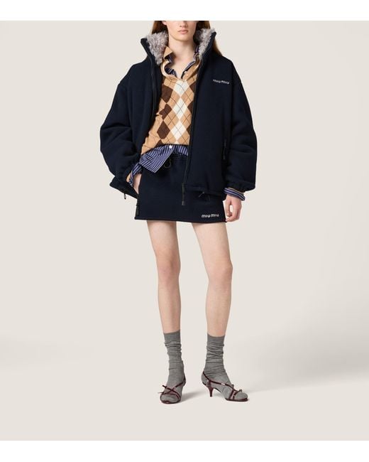 Miu Miu Blue Logo Motif Mini Skirt