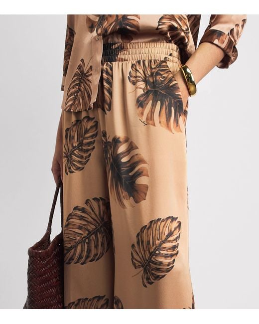 L'Agence Natural Satin Palm Leaf Wide-Leg Trousers