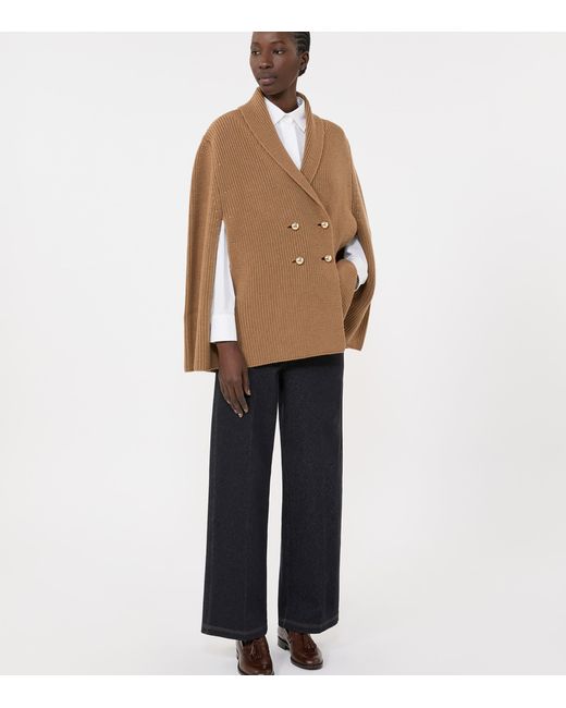 Max Mara Brown Virgin Wool Double-Breasted Cape