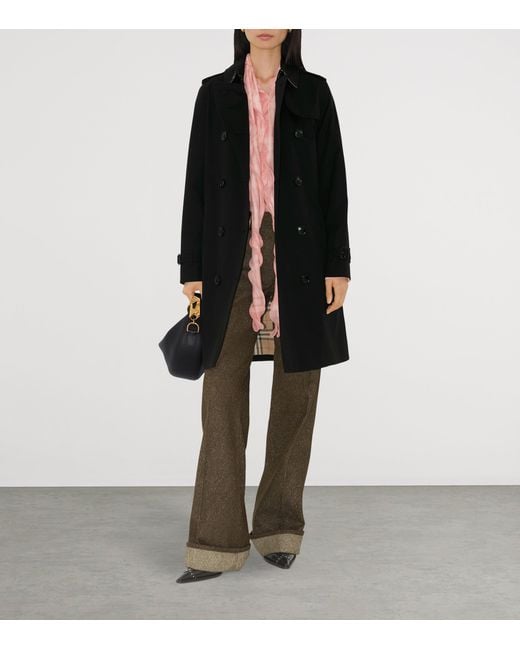 Burberry Black Mid-Length Kensington Heritage Trench Coat