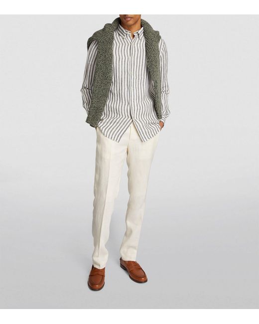 Polo Ralph Lauren White Linen Striped Shirt for men