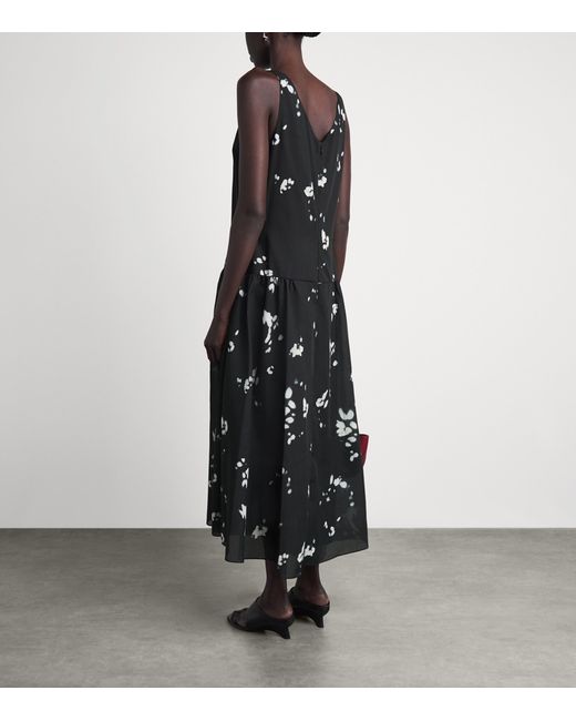 Theory Black Satin V-Neck Midi Dress