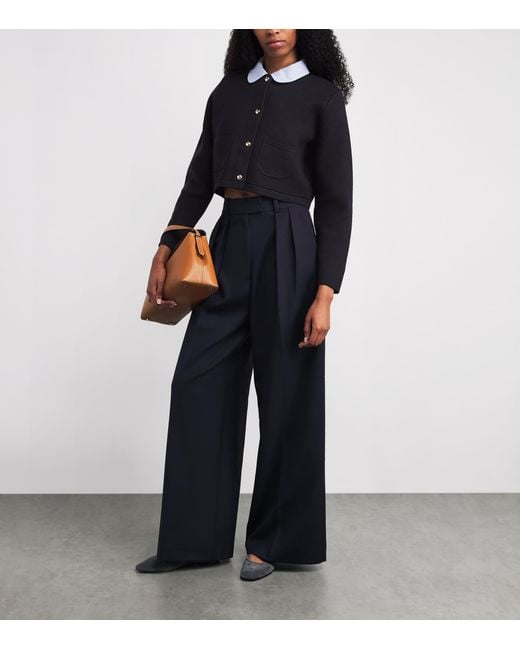 Claudie Pierlot Blue Cropped Collared Knitted Cardigan