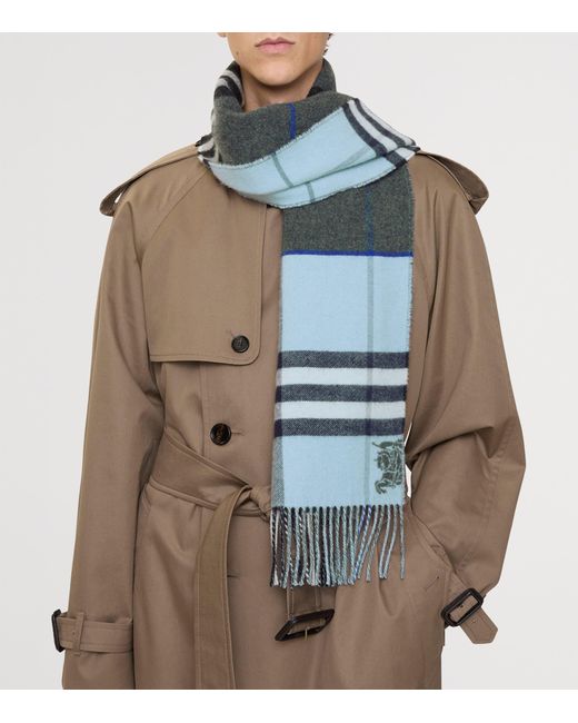 Burberry Gray Cashmere Contrast Check Scarf for men