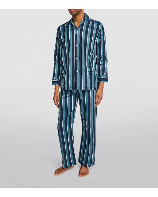 Derek Rose Blue Classic Stripe Pyjama Set for men