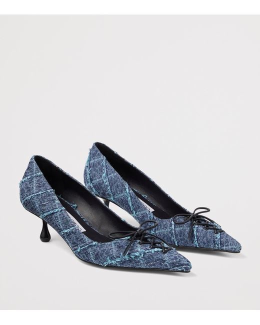 Jimmy Choo Blue Scarlett 50 Denim Tweed Pumps
