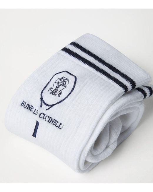 Brunello Cucinelli White Cotton-blend Rib-knit Socks for men