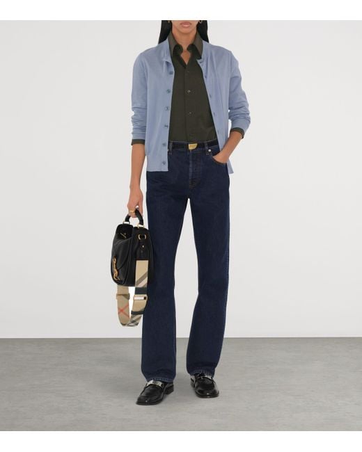 Burberry Blue Wool Embroidered B Shield Cardigan