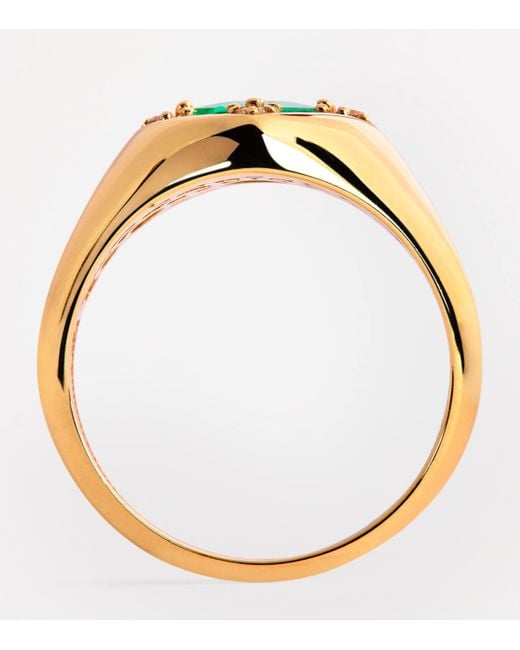Suzanne Kalan Green Diamond And Emerald Princess Diamond Signet Ring
