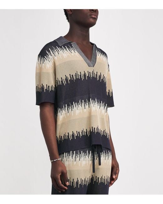 Commas Black Jacquard Wave Polo Shirt for men