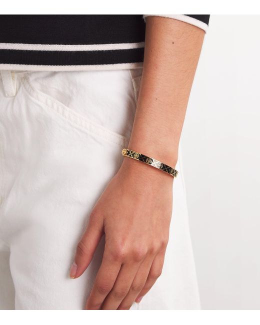 Tory Burch Natural Double T Monogram Hinge Bangle