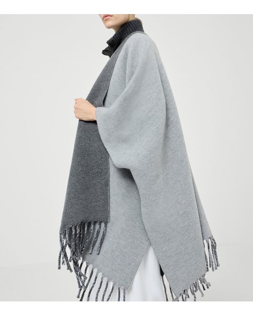Brunello Cucinelli Gray Wool-Cashmere Reversible Poncho