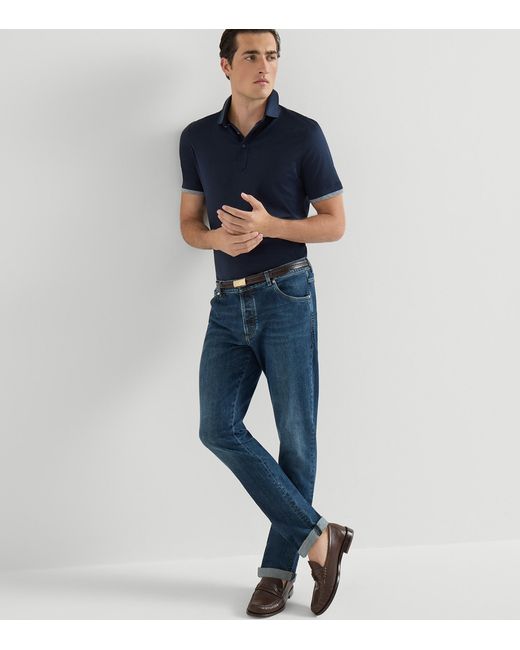 Brunello Cucinelli Blue Stretch-Cotton Slim Jeans for men