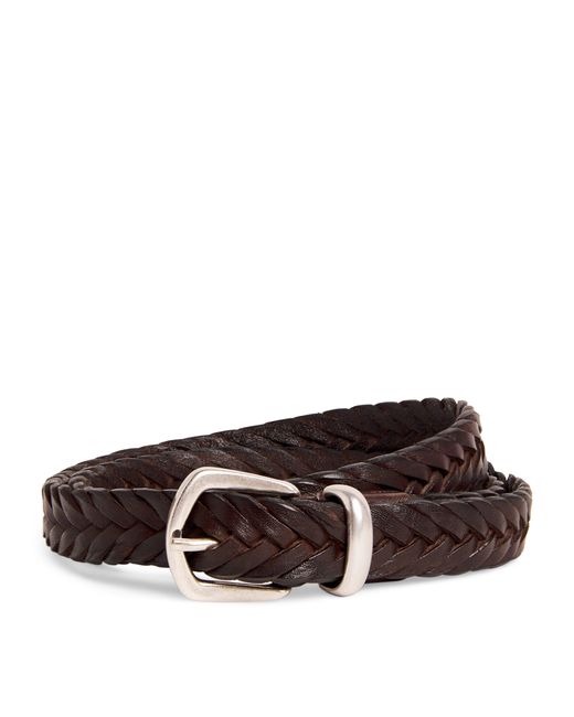 Eleventy Brown Leather Braided Belt for men