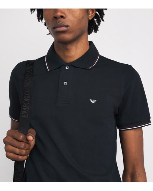 Emporio Armani Black Cotton Logo Polo Shirt for men