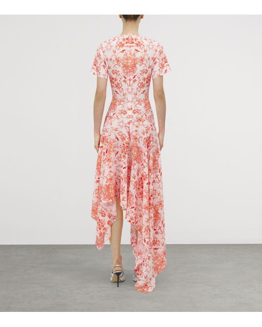 Alexander McQueen Pink Silk Sailor-Tattoo Asymmetric Maxi Dress