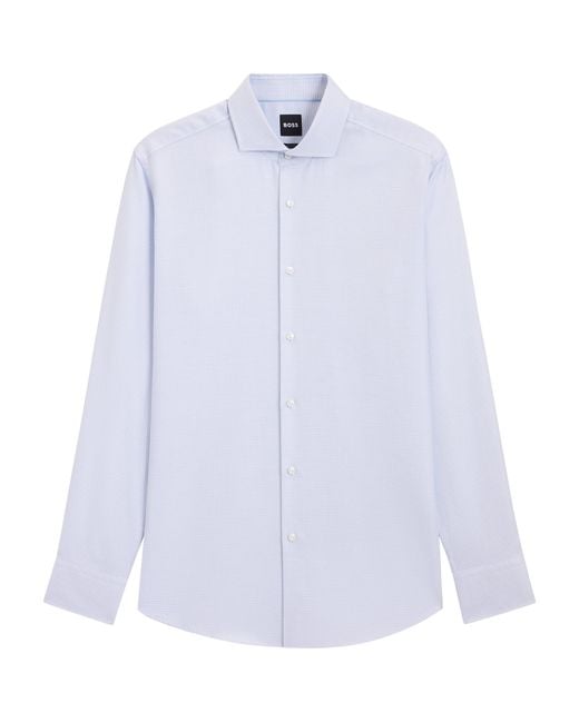 Boss White Cotton Geometric Slim-Fit Shirt for men