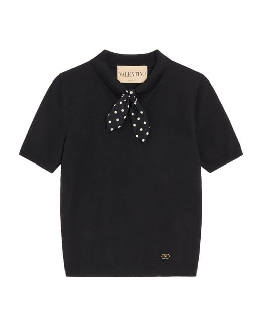 Valentino Black Virgin Wool-Blend Necktie Slim Polo Sweater