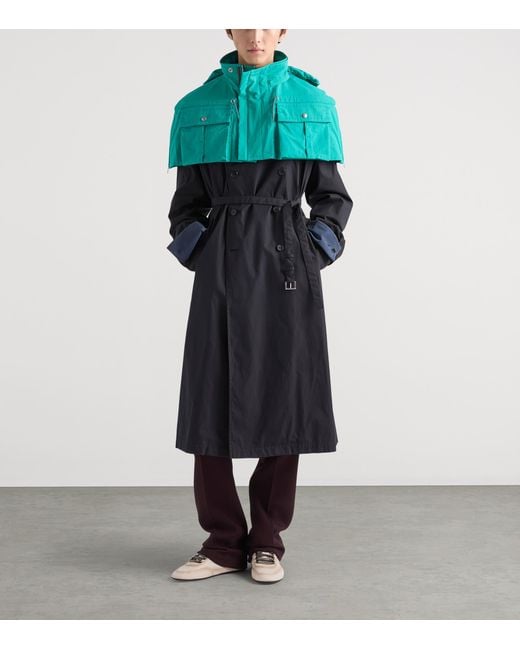 Prada Blue Cotton-Blend Collarless Trench Coat for men